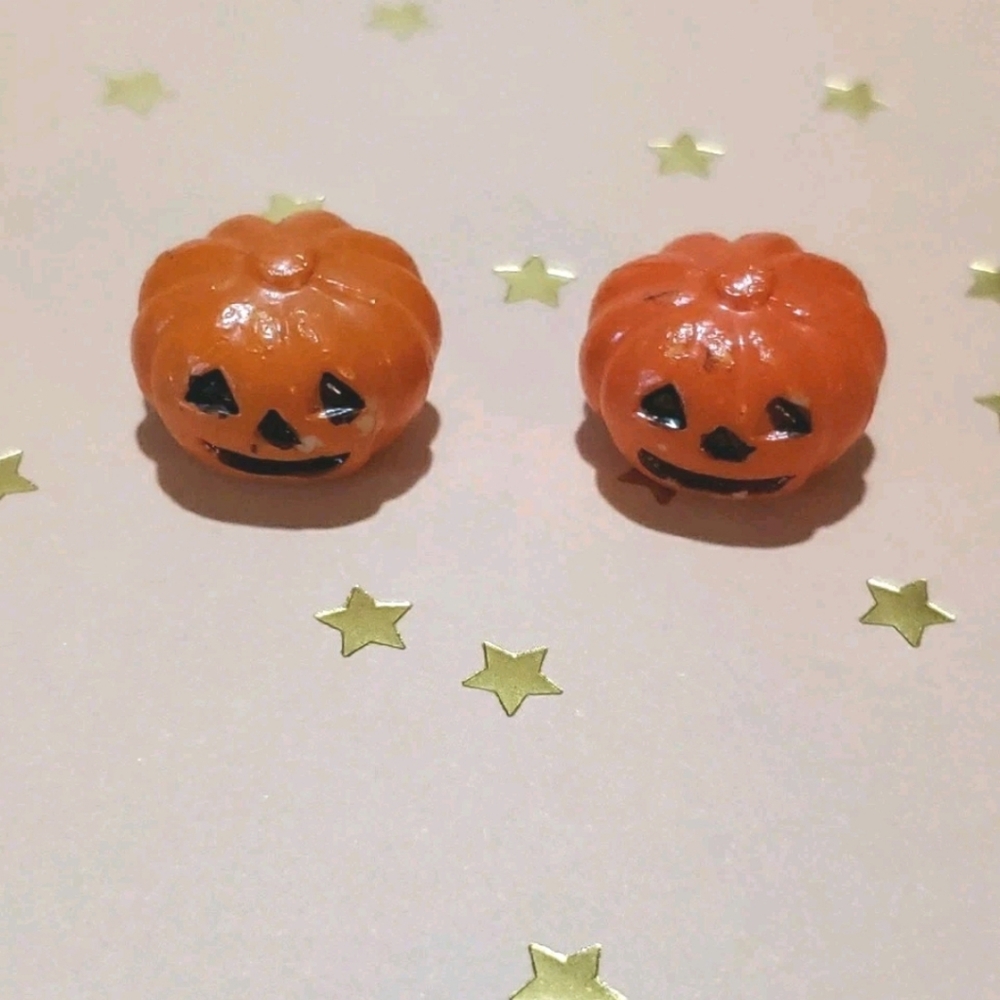 Vtg Dollhouse Pumpkin Jack-O-Lantern Decor Set Of 2